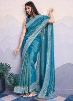 Gold Infused Twill Sky Blue Party Wear Embroidery Work Saree